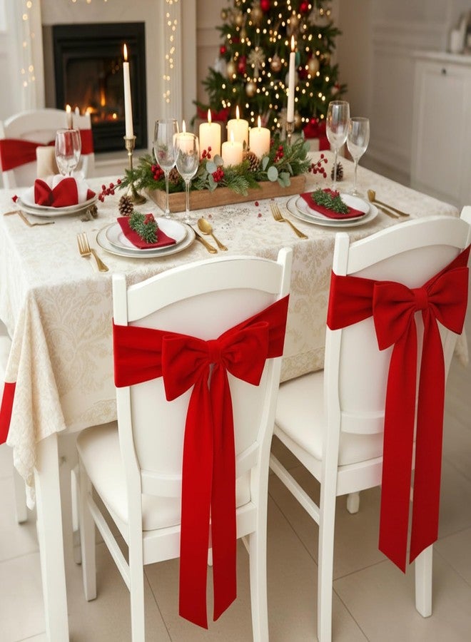Suncalla 10 Pcs Christmas Velvet Chair Decoration Red Bows Velvet Chair Sashes 24 x 13'' Christmas Elastic Reusable Back Ribbon Bows Cover for Xmas Wedding Events Ceremony Reception Party Supplies - Image 4